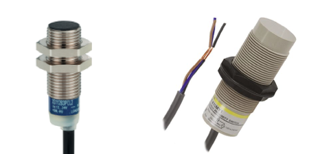Ejemplo de sensor inductivo (izquierda) y capacitivo (derecha).