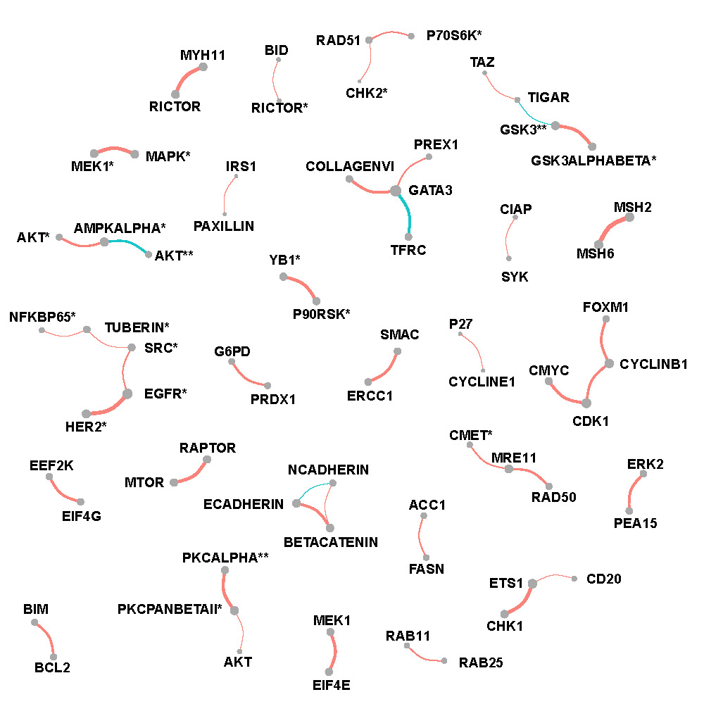 Network of selected protein pairs in UCEC patients.