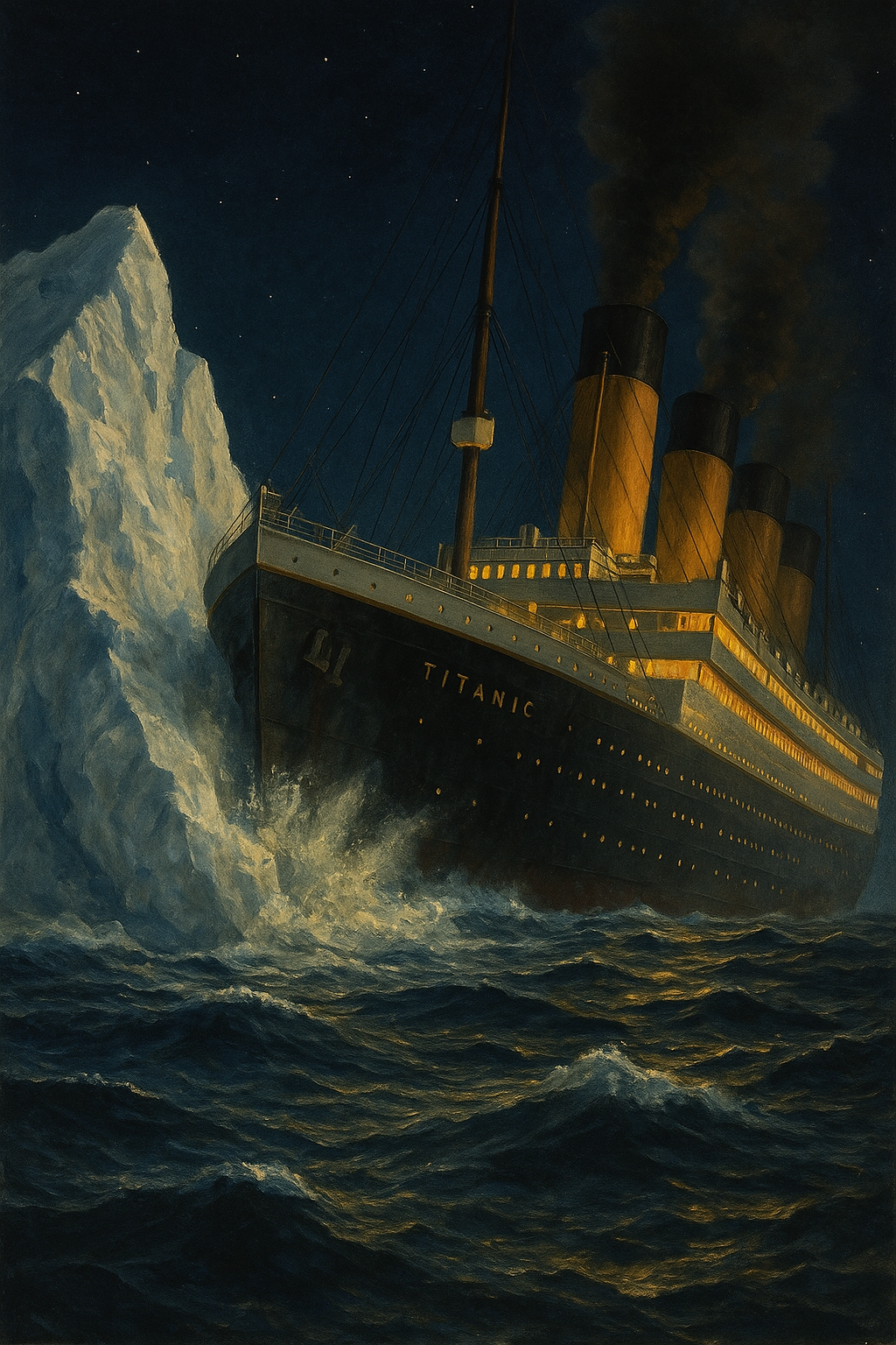 Kollision der Titanic mit einem Eisberg (KI generiertes Bild)
