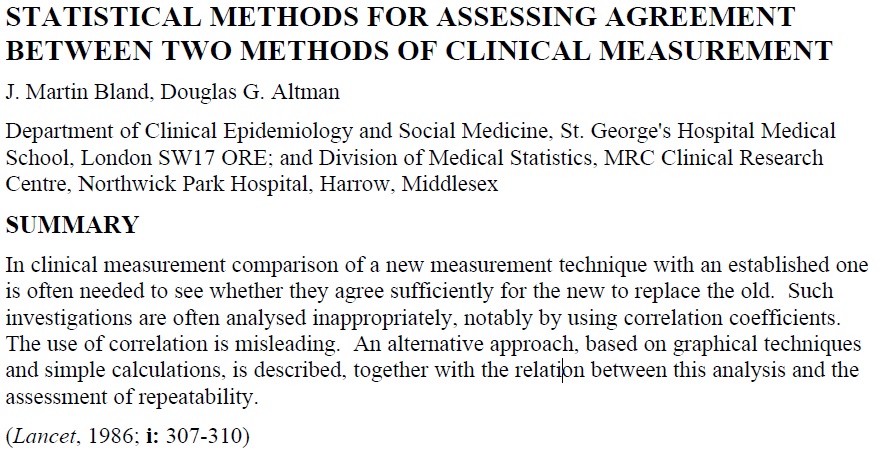 The original publication by Bland & Altman.