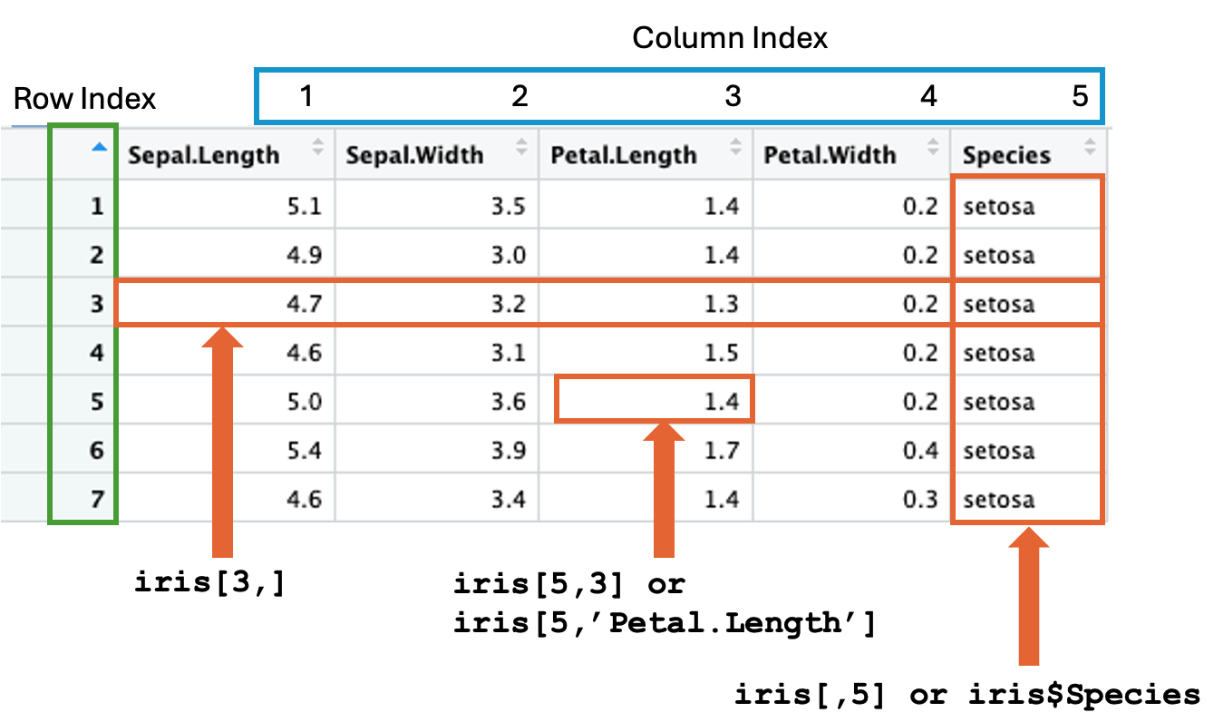 Accessing rows and columns of a data frame.
