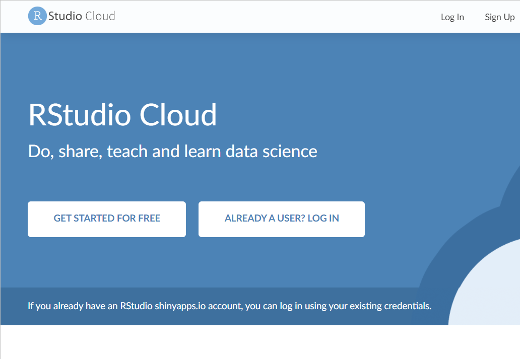 Sign up page for RStudio Cloud