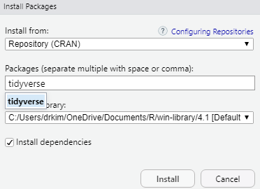 Typing name of the package to install