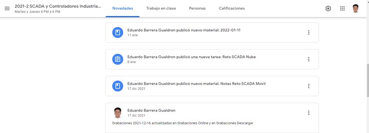 Publicaciones en el *Classroom* <br> Fuente: Elaboración propia