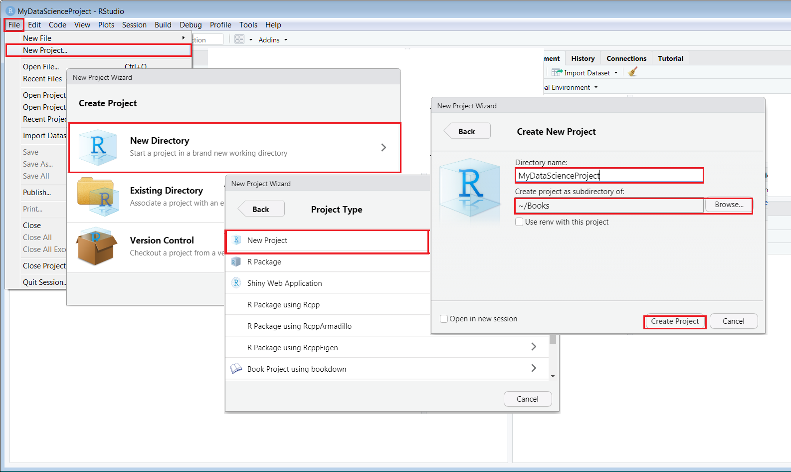 Create a new project in RStudio