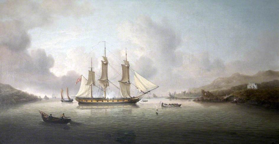 The River Dart HMS ‘Enchantress’ in the River Dart (1804) Charles Martin Powell