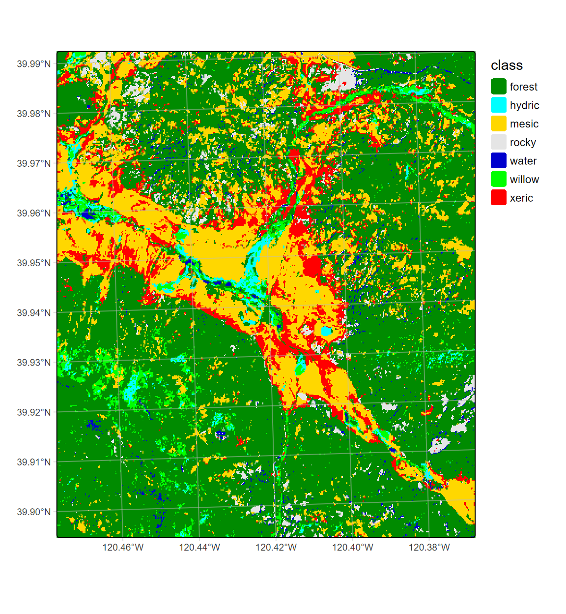 CART classification, highest probability class, Sentinel-2 20 m, 2021 spring and summer phenology