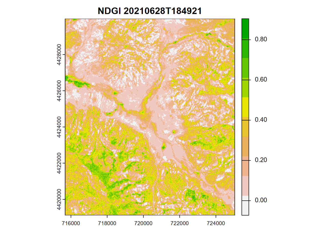 NDGI from Sentinel-2 image, 20210628
