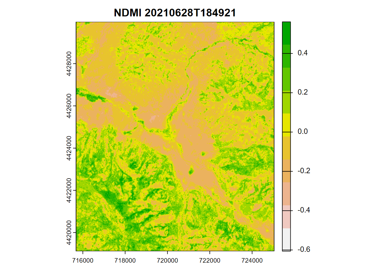 NDMI from Sentinel-2 image, 20210628