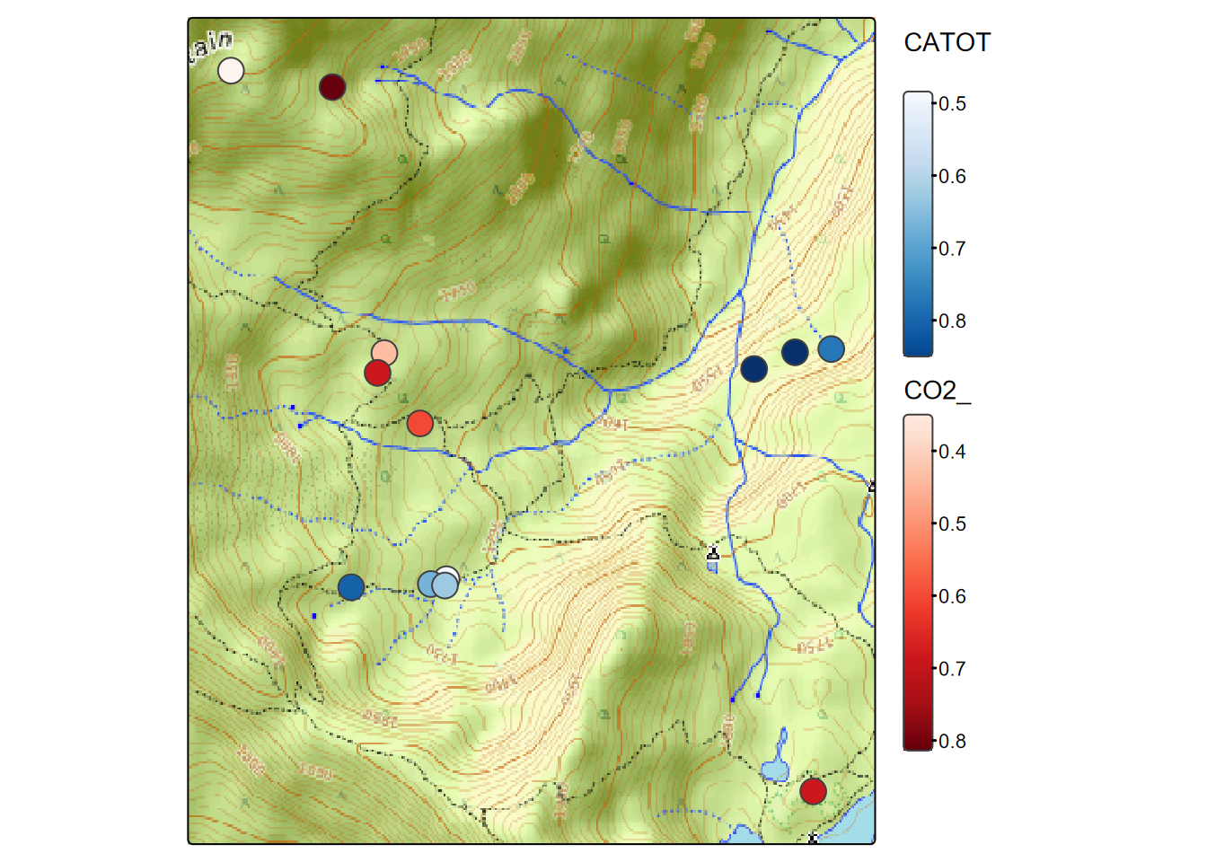 Selection of soil CO2 and in-cave water samples