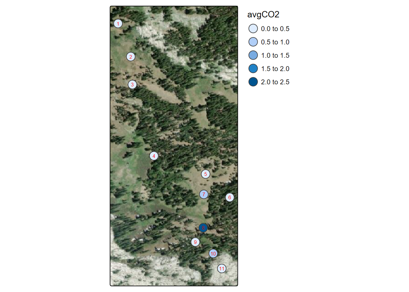 Marble Mountains average soil carbon dioxide per site