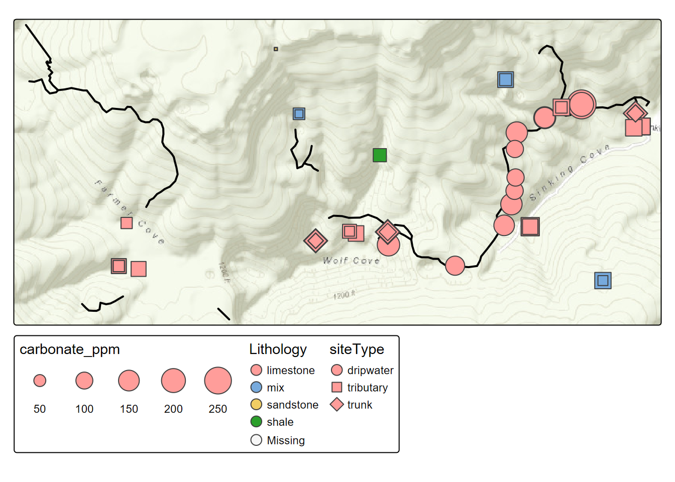 Upper Sinking Cove static map with maptiles