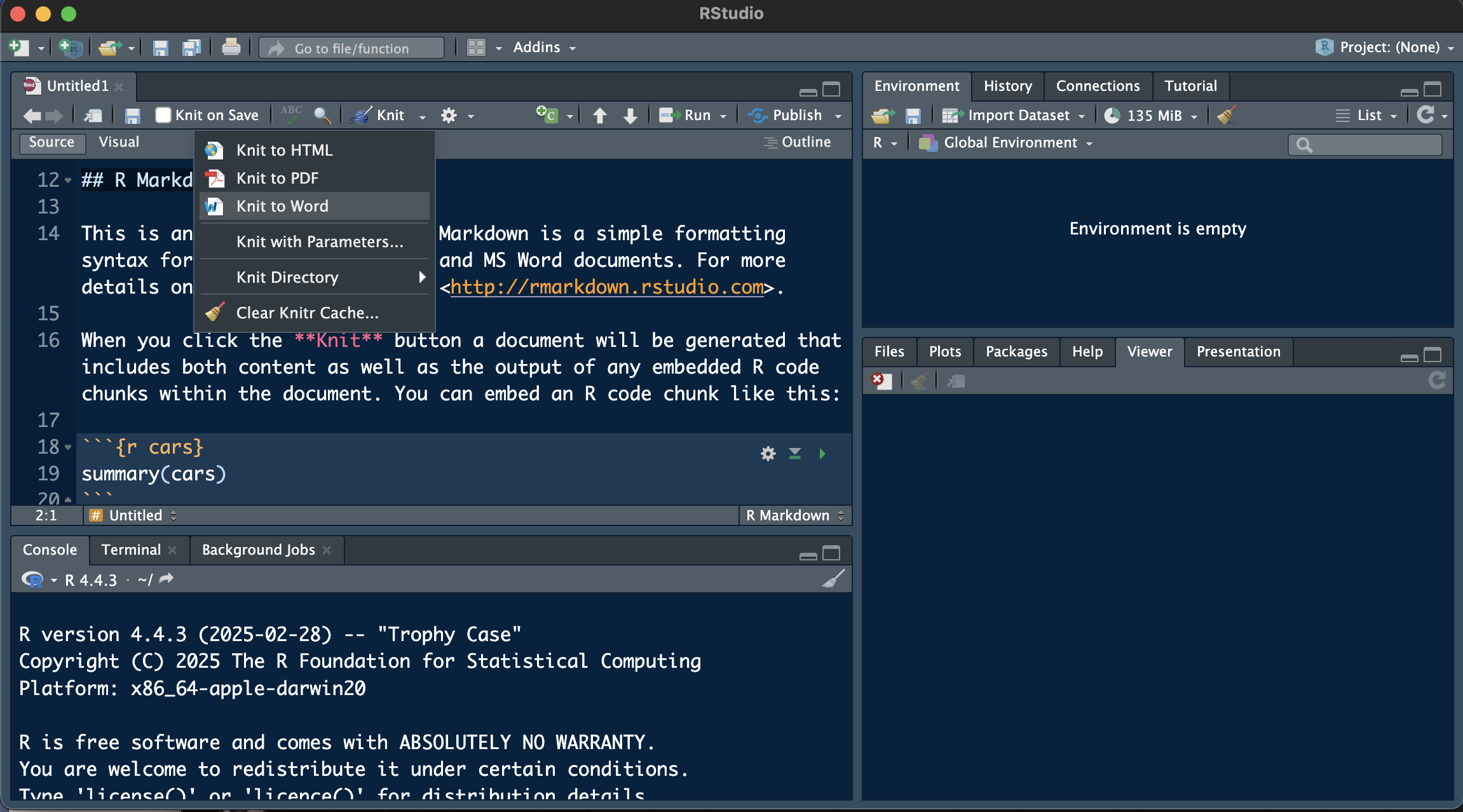 Knitting an Rmarkdown file