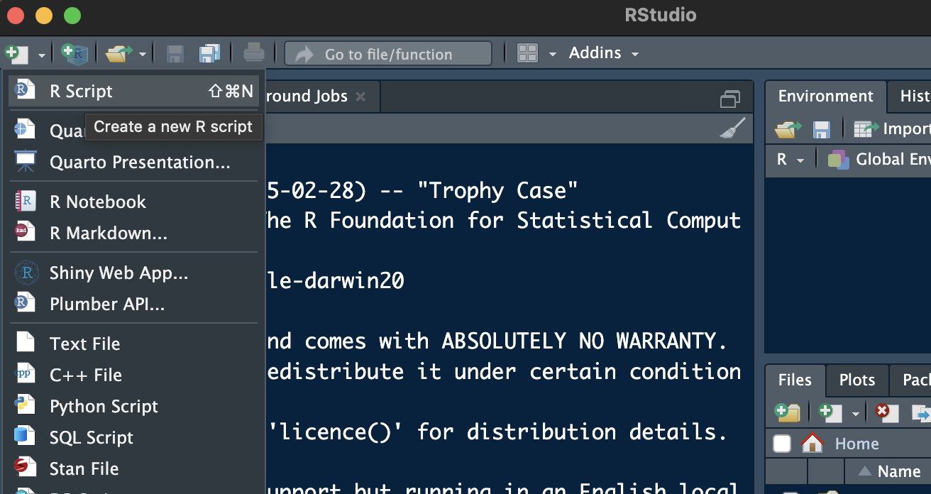 Creating a new script file in RStudio