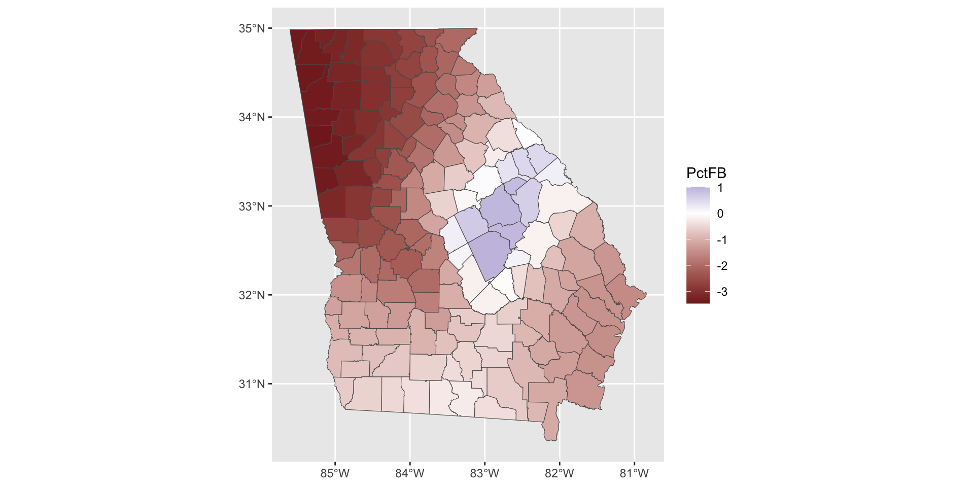 Maps of a coefficient that flips from negative to positive.