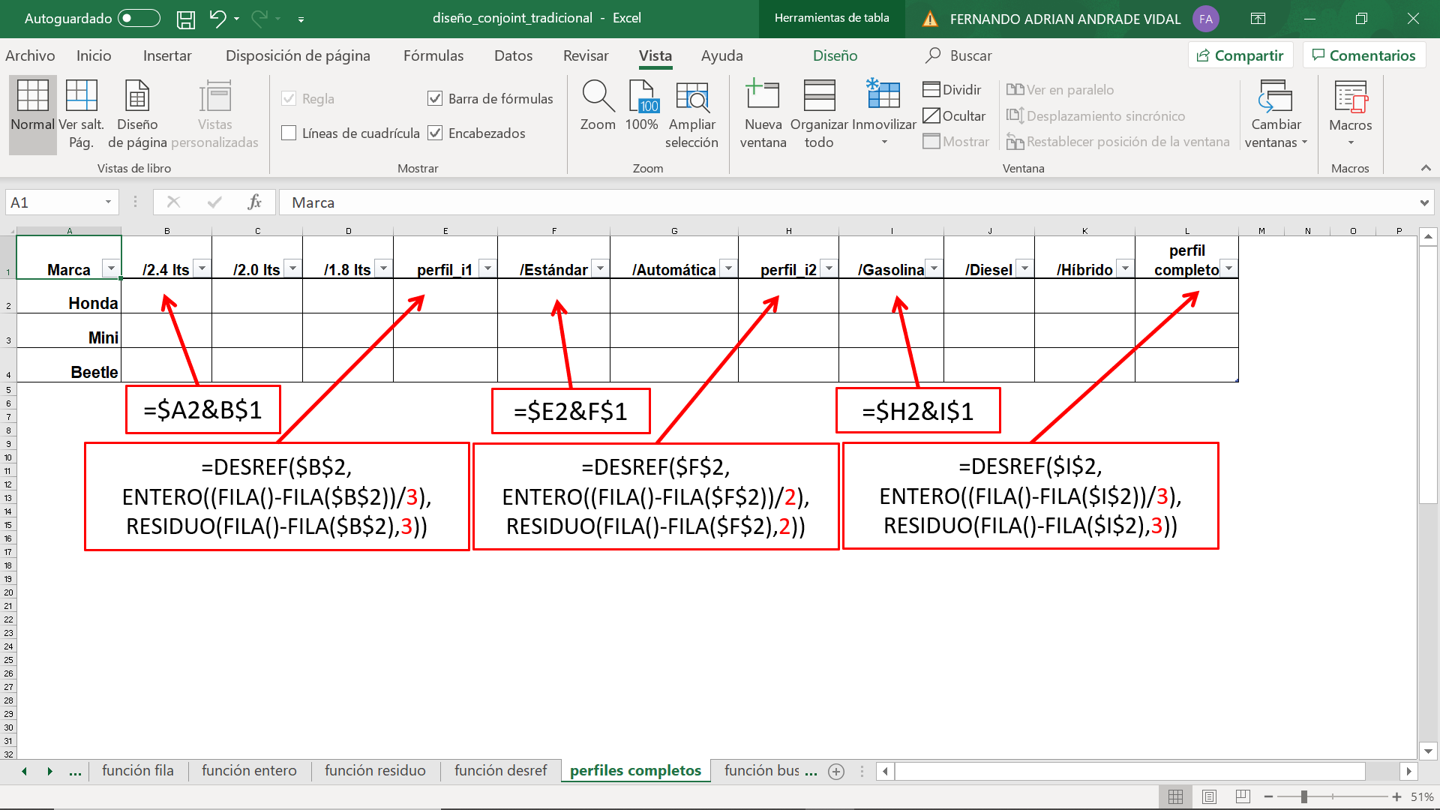 Funciones de Excel para generar un producto cartesiano