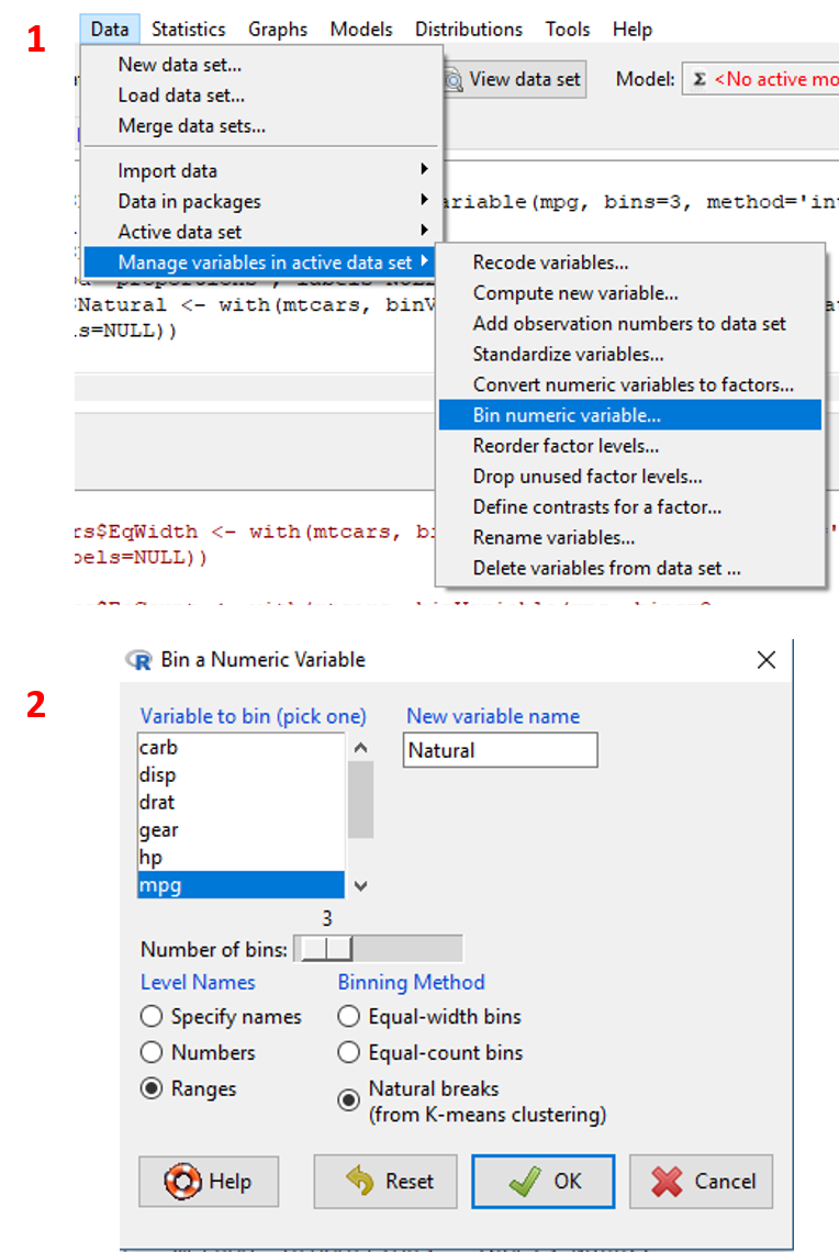 Tampilan tahapan binning variabel numeric.