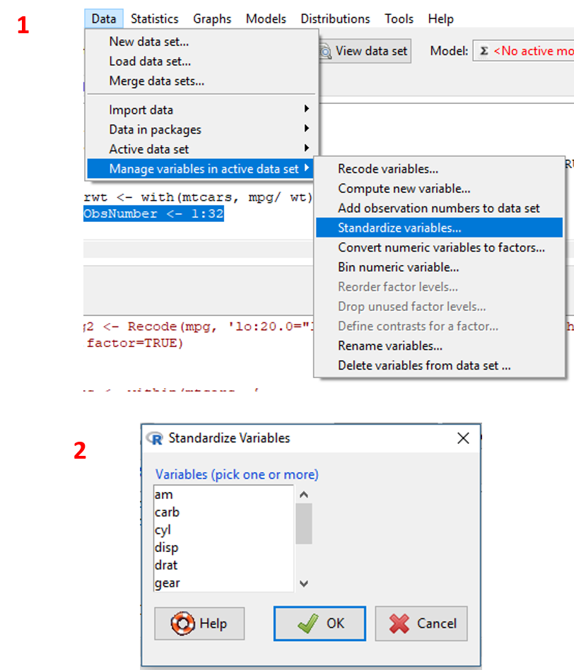 Tampilan tahapan standardisasi variabel.