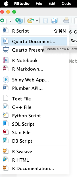 Quarto, R Notebooks, and R Markdown all do basically the same thing, but for this class, we'lll use Quarto.