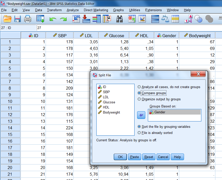 Bodyweight dataset with missing values in the Bodyweight variable.