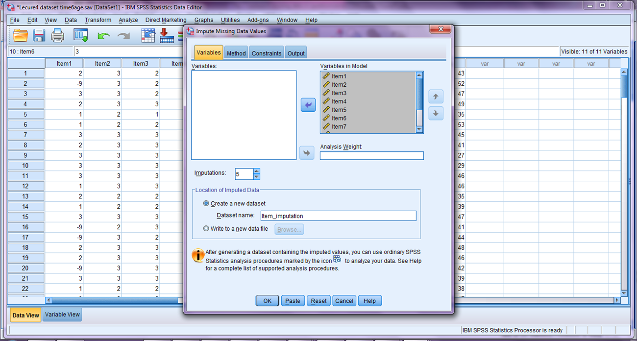 . The options of the Variables Tab
