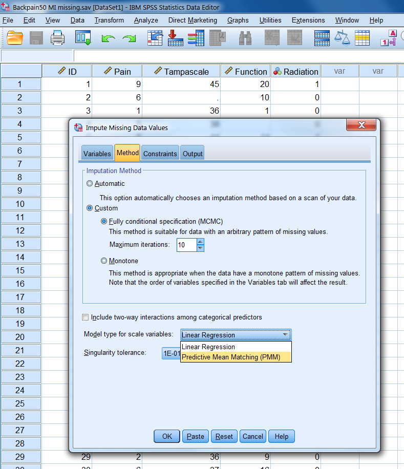 The options of the Methods Tab