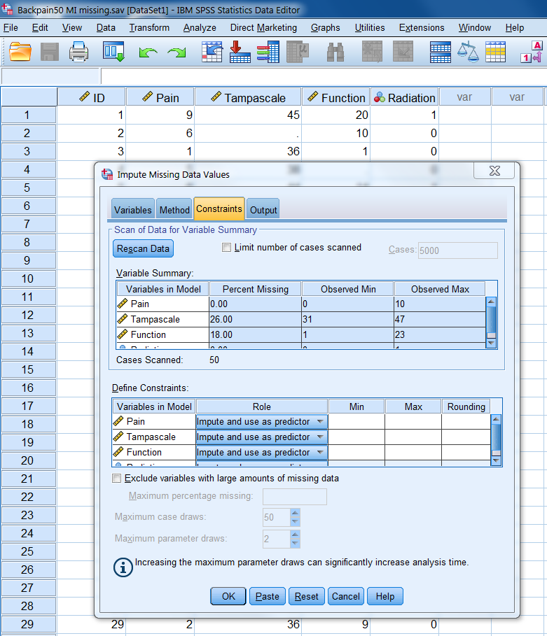 The options of the Constraints Tab