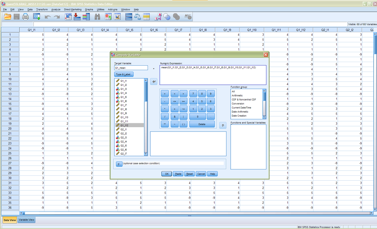 Calculate the parcel summary score for questionnaire 1.