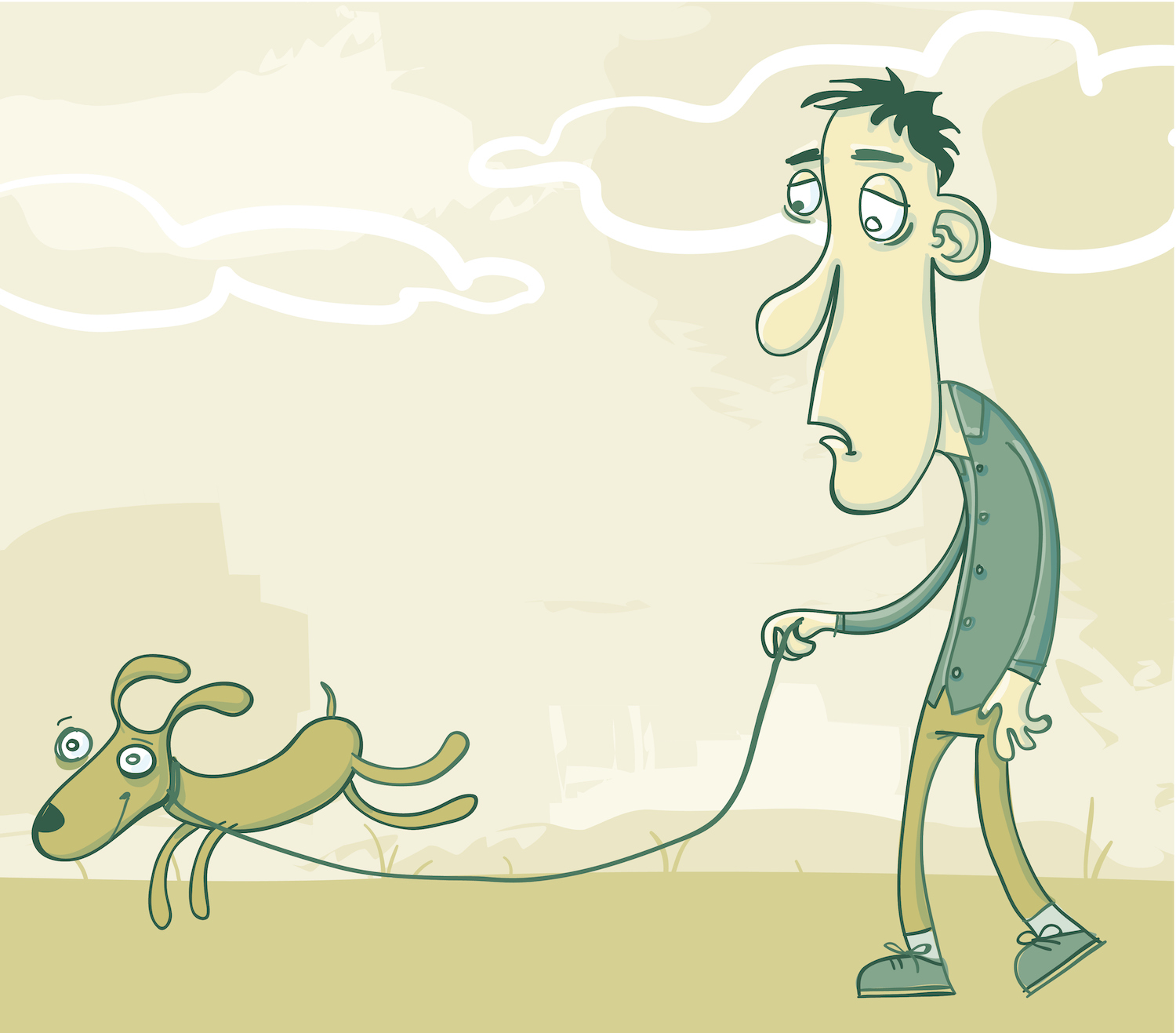 Random walk by a drunken man with a dog.
