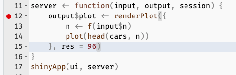 Setting a breakpoint inRStudio
