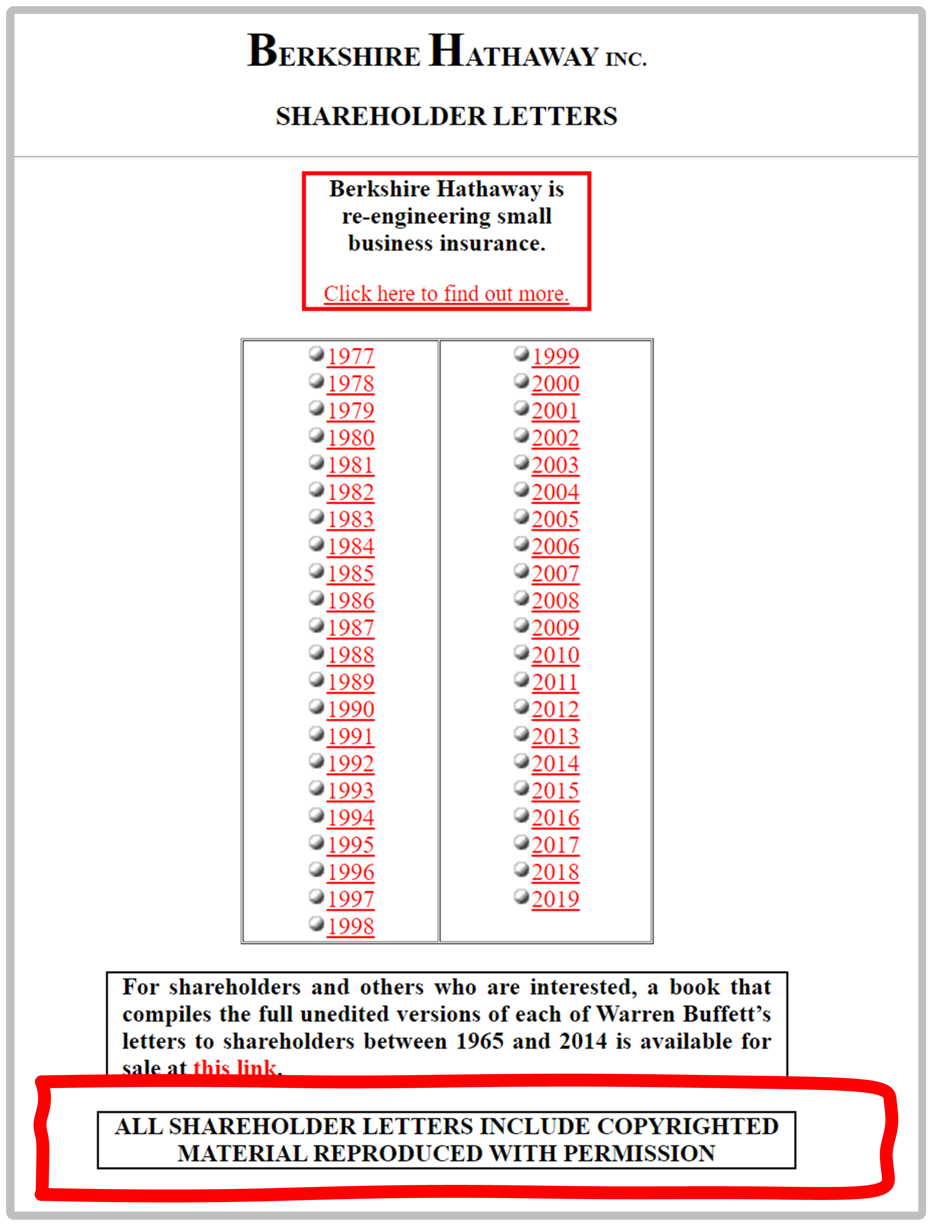 Disclosure on Berkshire's Website