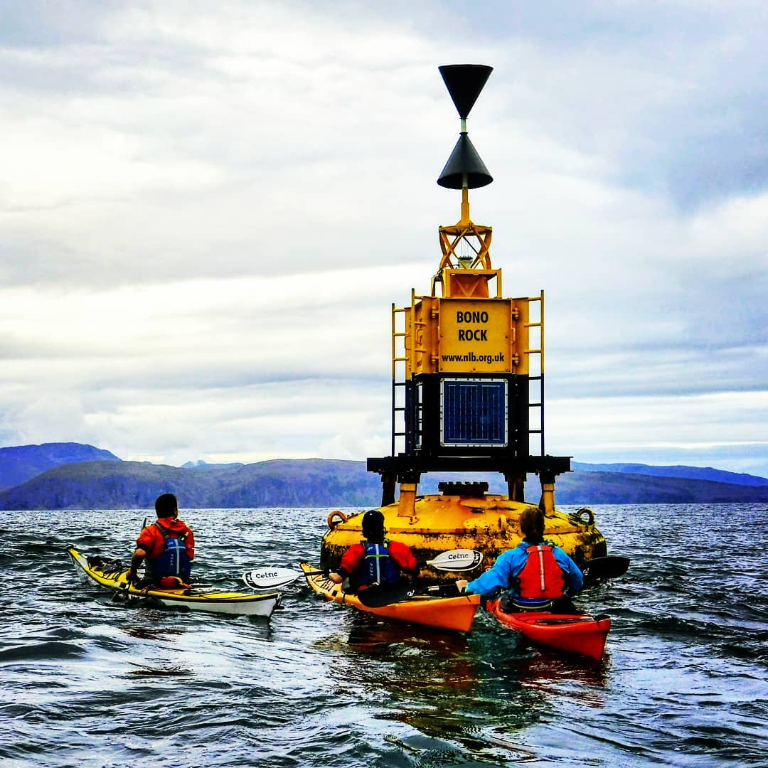 Bono Rock west cardinal buoy. The buoy marks the western extent of the Bogha Nuadh and Bogha Ghair reefs, south-west of Easdale in the Inner Hebrides. The eastern extent of the shallows is marked by the Bogha Ghair east cardinal buoy.