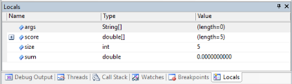 ภาพที่ 5-10 การแสดงค่าตัวแปรในแท็บ Locals