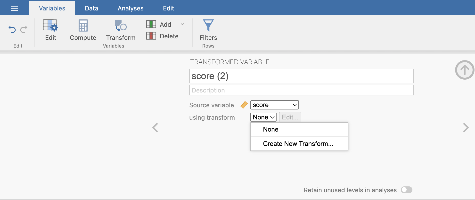 เมนู Transfrom