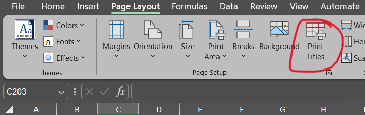 2) เลือกเมนู Print Titles
