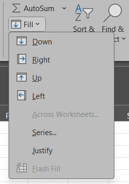 ขั้นที่ 4 กดไปที่ เมนู Fill ที่อยู่ใต้ AutoSum เลือก Down