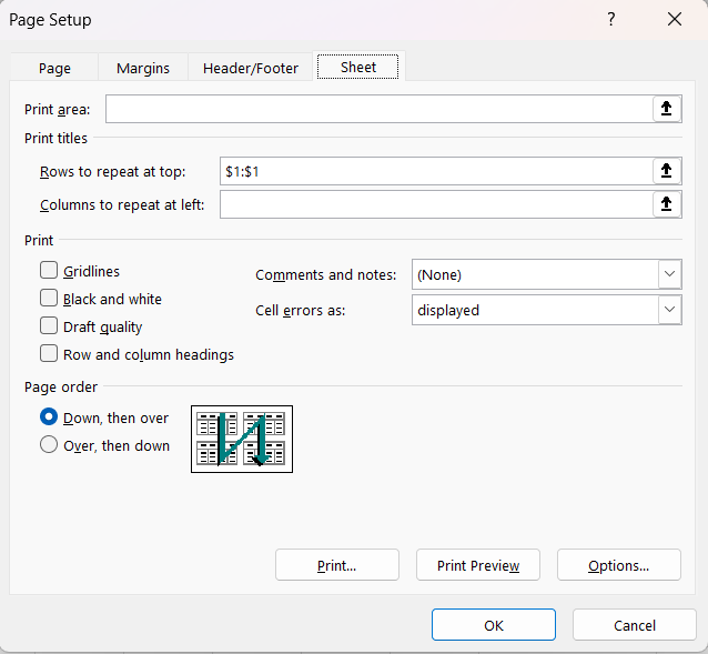 กำหนดค่าตามรูป แล้วเลือก print previews หรือ print หรือ OK ก็ได้