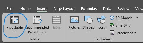 เมนู Pivot table