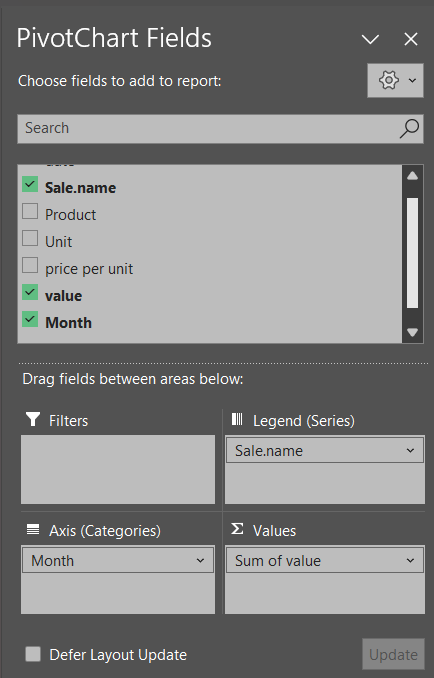 ค่าใน Pivot table