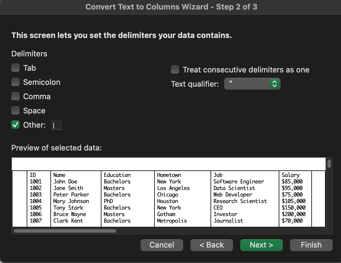 เลือก Other แล้วพิมพ์ | ช่องว่าง แล้วจึงกด Next