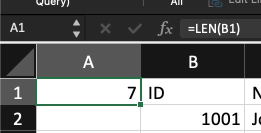 ผลลัพธ์จากการใช้คำสั่ง LEN()